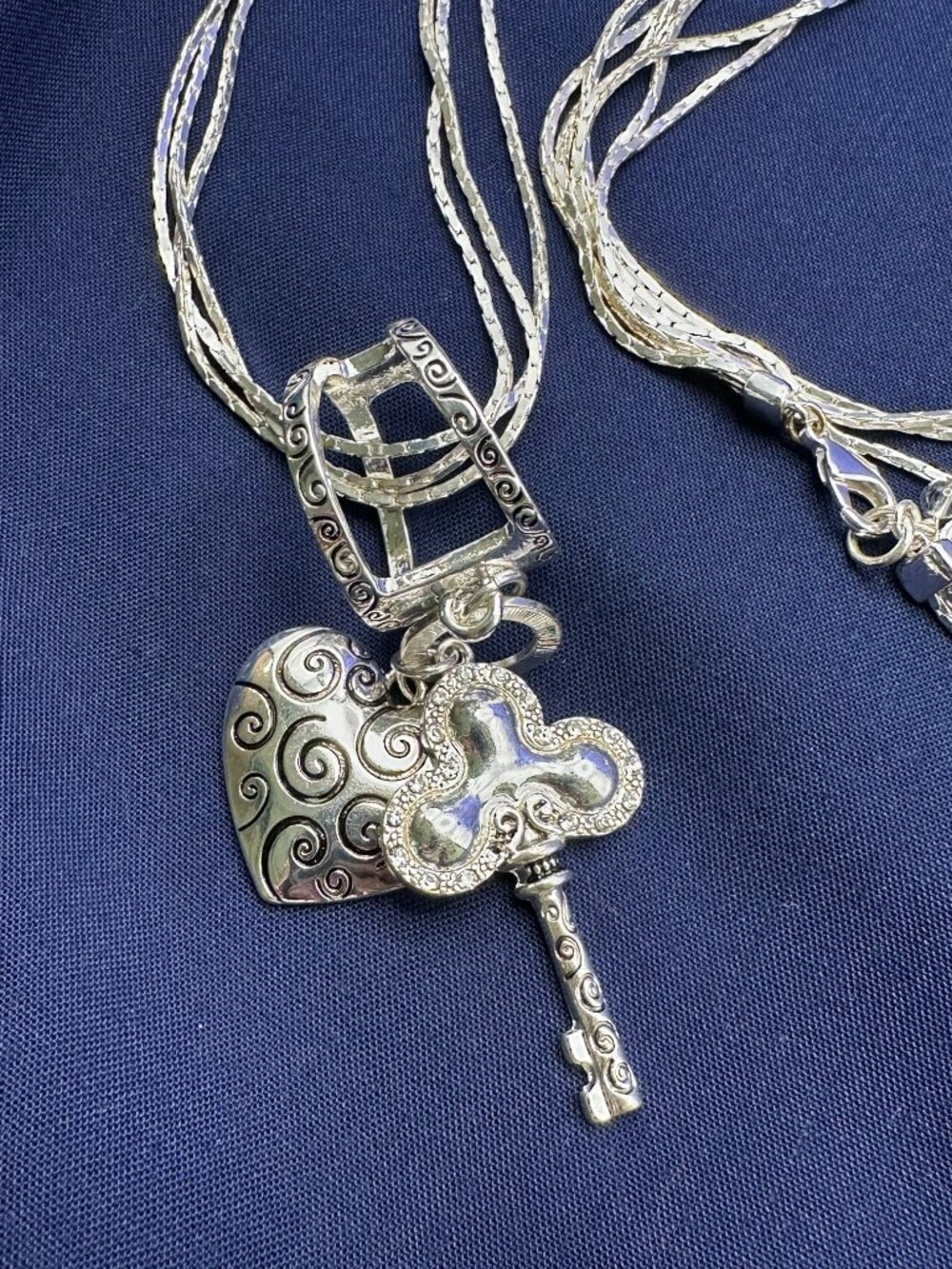 Dana Buchman Multi-Strand Necklace w/Scroll Heart & Key Pendants